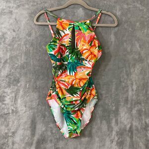 Ellen Tracy Women's Keyhole One Piece Swimsuit Tropical SZ 8 EUC